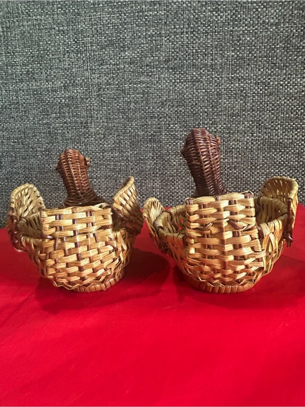 Handwoven Natural Brown Rattan Duck Accent Baskets - Set of 2